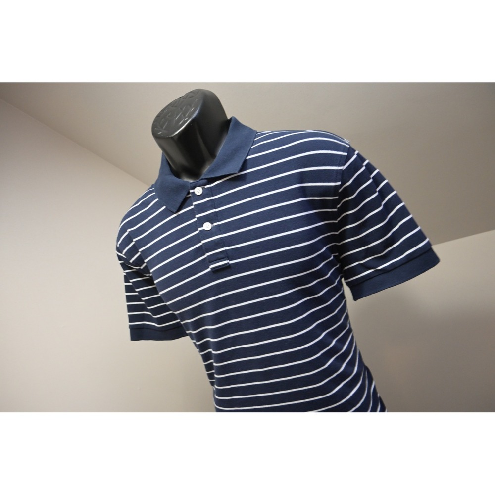J.Crew Flex Pique Polo Mens Large Navy Blue Striped Untucked Fit Excellent